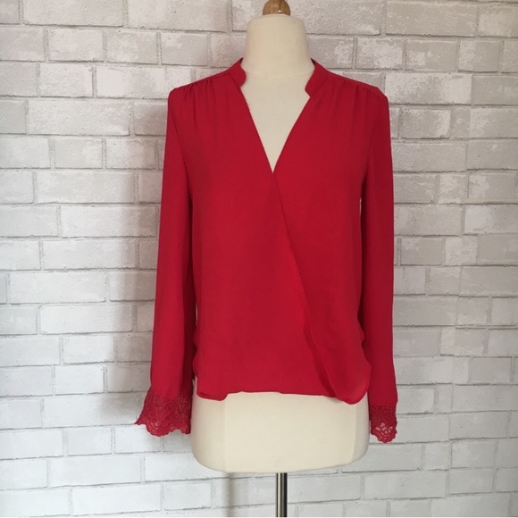 Jealous Tomato Tops - Jealous tomato faux wrap lace bell sleeve blouse